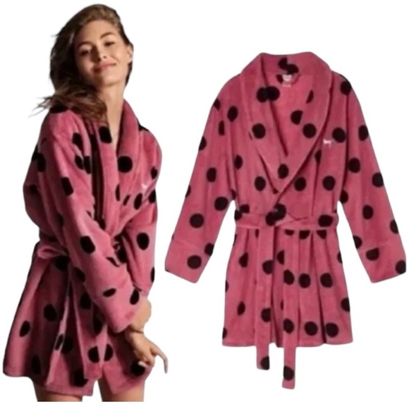 PINK Black Polka Dot Wrap Housecoat Bathrobe - Picture 3 of 8